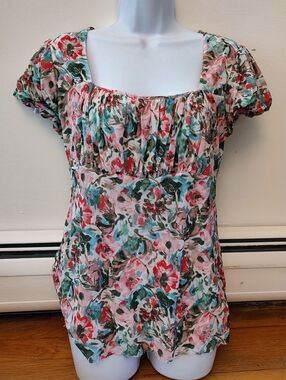 Floral Mesh Milkmaid Top Womens Large